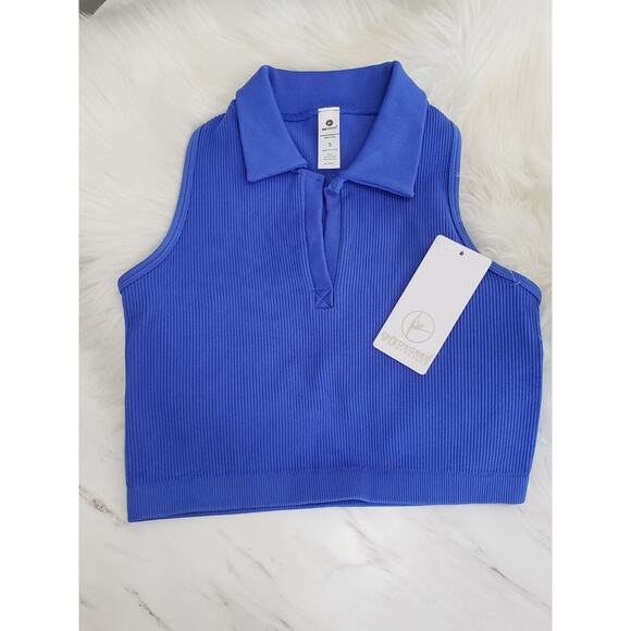 NEW Cobalt Blue Seamless Baseline Crop Tank Top‎ Tennis Golf Polo Solid Blue Gym - Picture 1 of 6
